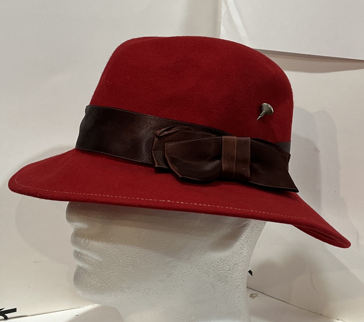 Vintage Lancaster Fedora Hat Womens Size 6 5/8 Red Wool Feather Trim Made in USA Lancaster Fedora - Etsy main image 3