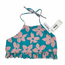 Raisins Girls Guava Island Floral Bikini Top Halter Neck Tie Stretch Size 12 NWT