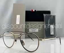 Thom Browne Round Eyeglasses Gold Black Frame Clear Demo TB-109-A-GLD-BLK 53mm