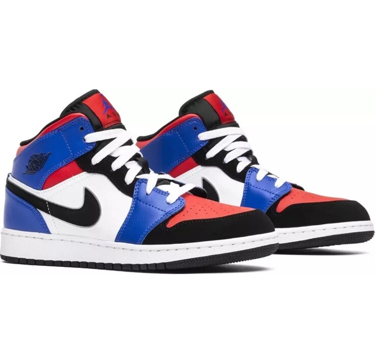 Nike Jordan 1 GS Mid Top 3 White Black Blue 554725-124 Youth  display picture 3