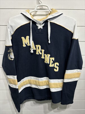 Champion United States Marines Hockey JERSEY Hooded Sweatshirt NCAA Mens  Medium
