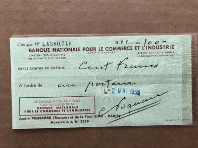 Vintage 1955 RESTAURANT En plein Ciel EIFFEL TOWER National Bank Check Ticket