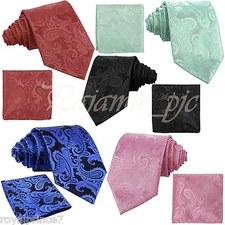 Men's Self tie Neck tie AND Hankie set Paisley Wedding Party Prom Formal Tie Set