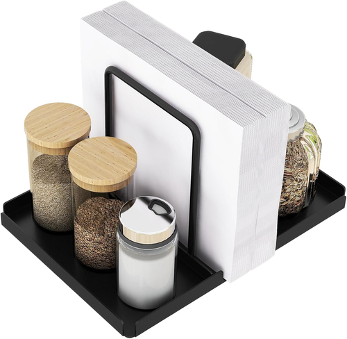 Napkin Holder for Table, Metal Napkin Holder with Salt and Pepper Shakers Caddy,