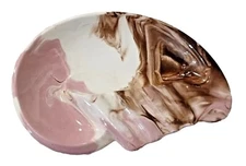 VINTAGE CERAMIC ASHTRAY PINK BROWN DRIP GLAZE 8.5" MCM  BOHO DECOR