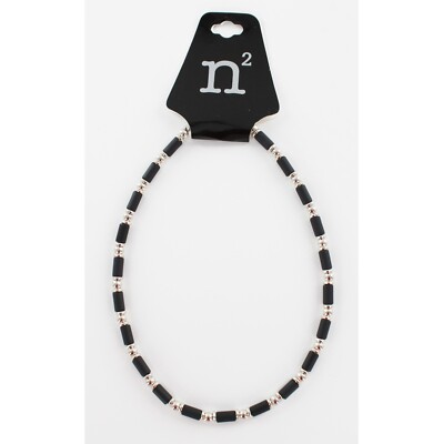 New Mens 18'' Surfer Style Silver & Black Beaded Necklace #N2609
