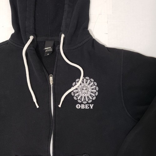 Obey Black Zip-Up Hoodie Kids Medium 100% Cotton - Picture 4 of 8