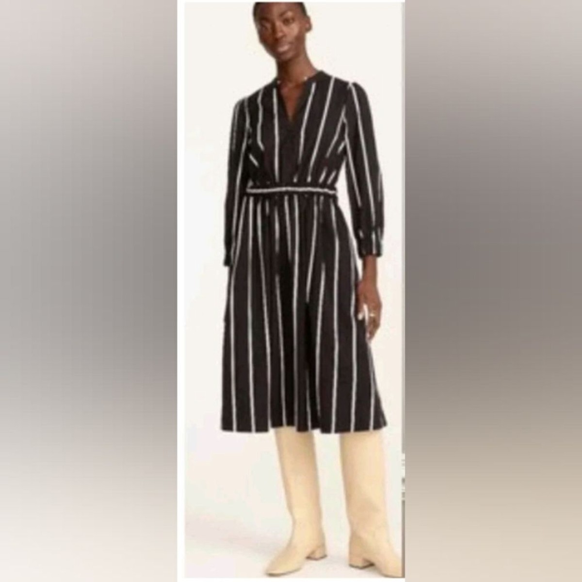 Crew Cinched-waist cotton poplin midi dress in stripe sz S