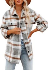 Women's Flannel Plaid Shacket Long Sleeve Button Down Shirts Jacket Coats