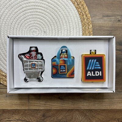 #ad Aldi Christmas Ornaments 2024 NEW in BOX Grocery Cart Shopping Bag Store Sign $22.99