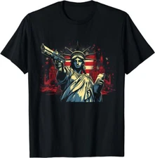 BEST TO BUY Symbols of Freedom Patriotic Statue of Liberty Holding a Gun T-Shirt