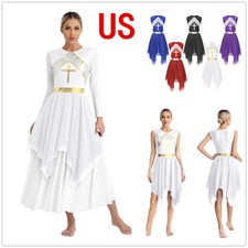 US Womens Sleeveless Worship Dress Praise Overlay Lyrical Liturgiacal Dancewear