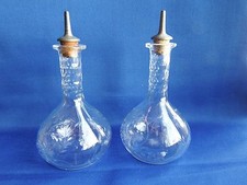 2 Rare Matched Cut Glass Antique Barber Perfume Vanity Dresser Blown Bottles