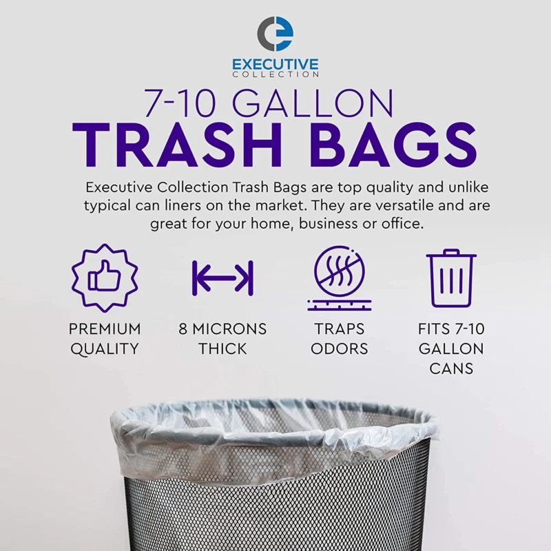 Clear 7-10 Gallon Trash Bags, 250 Bulk Pack - Medium Size Garbage Bin Liners  for