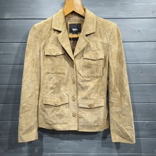 Mossimo Ladies Small Beige Suede Genuine Leather Lined Button Short Field Jacket