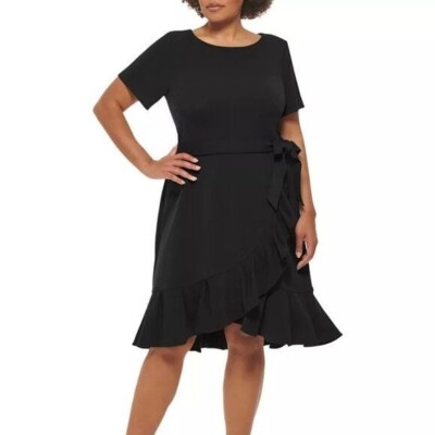 NWT Calvin Klein Womens Black Round Neck Ruffle Hem Cocktail Dress SIZE 2 |  eBay