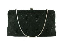 NWT 1960 s MCM Vintage Black Beaded Formal Cocktail Clutch Handbag Purse - A