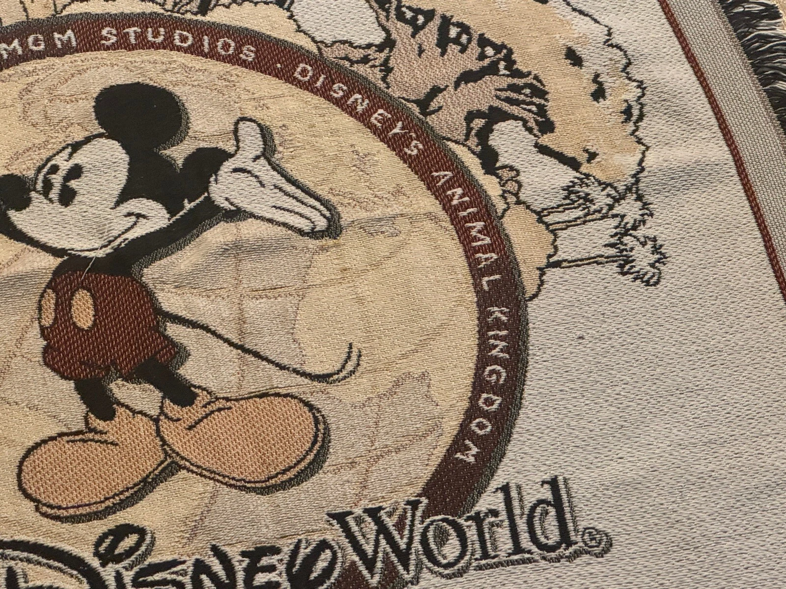 Vintage Disney World Mickey Mouse Tapestry Throw Blanket 2000 Epcot MGM Studios