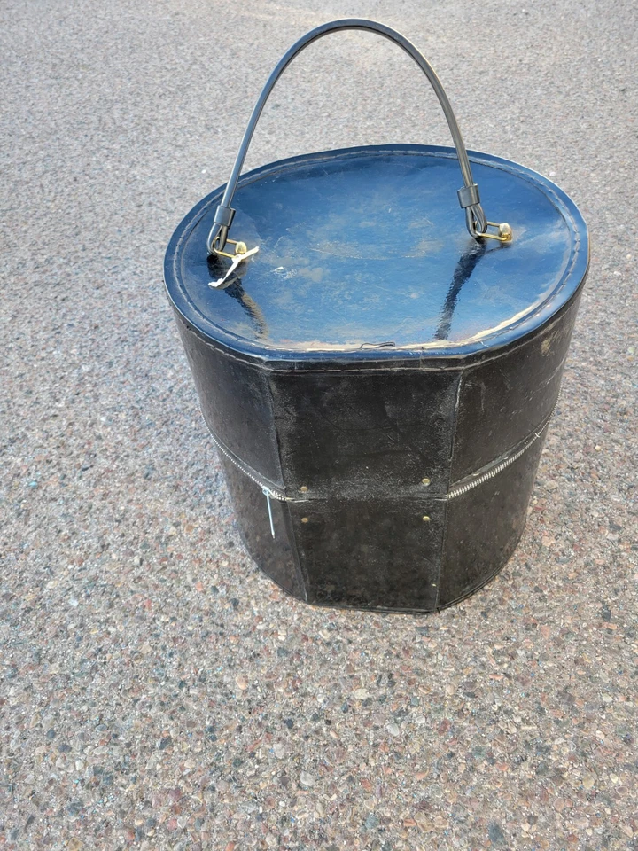 De colección 13" Redondo Negro y Rosa MCM Retro Hard Hat Caja Peluca Estuche Cremallera Equipaje JCS Foto 2 de 3