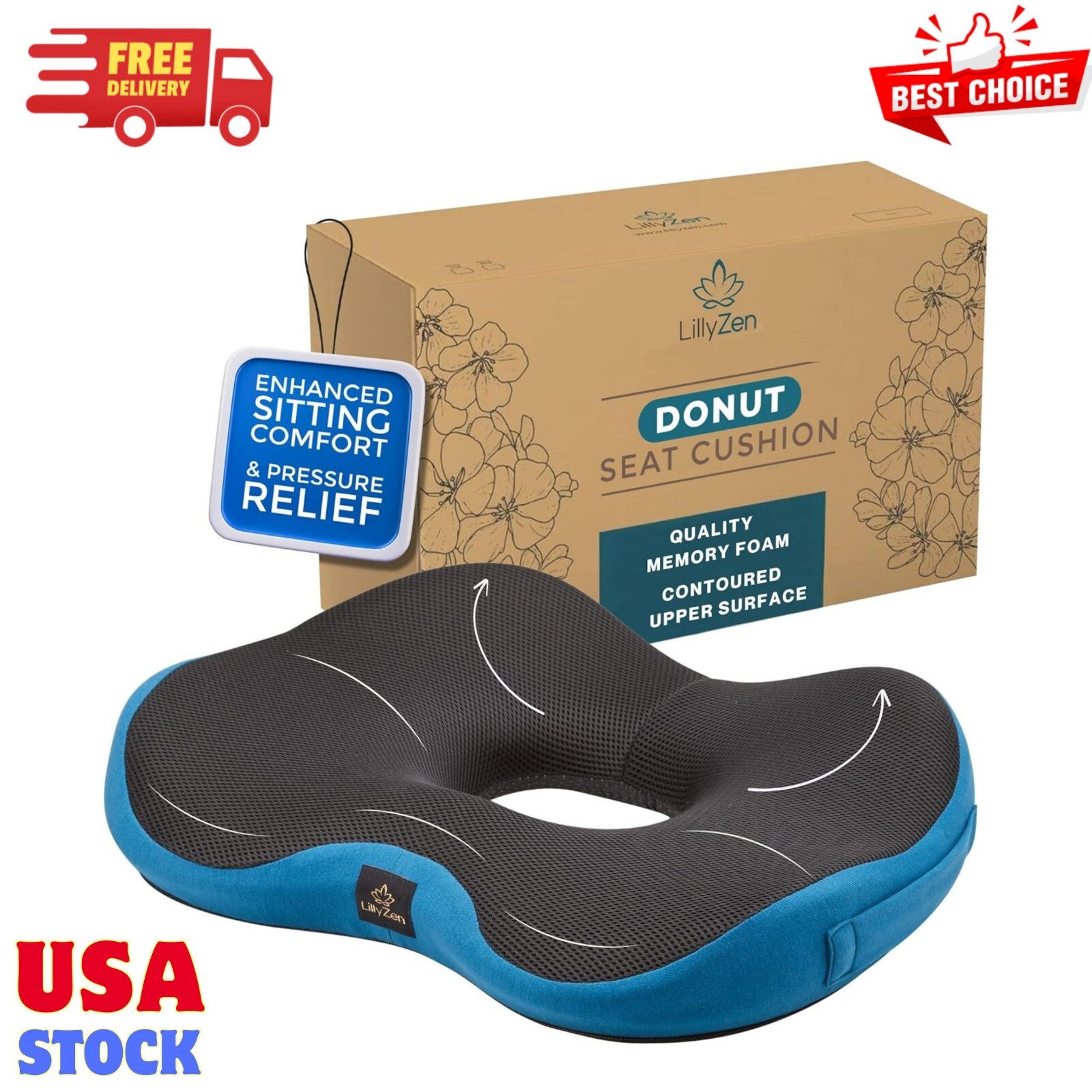 Donut Pillow for Tailbone Pain Relief Memory Foam Cushion Orthopedic Seat