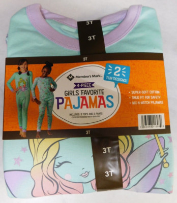Member's Mark  4-Piece Girls Favorite Pajamas Size 3T