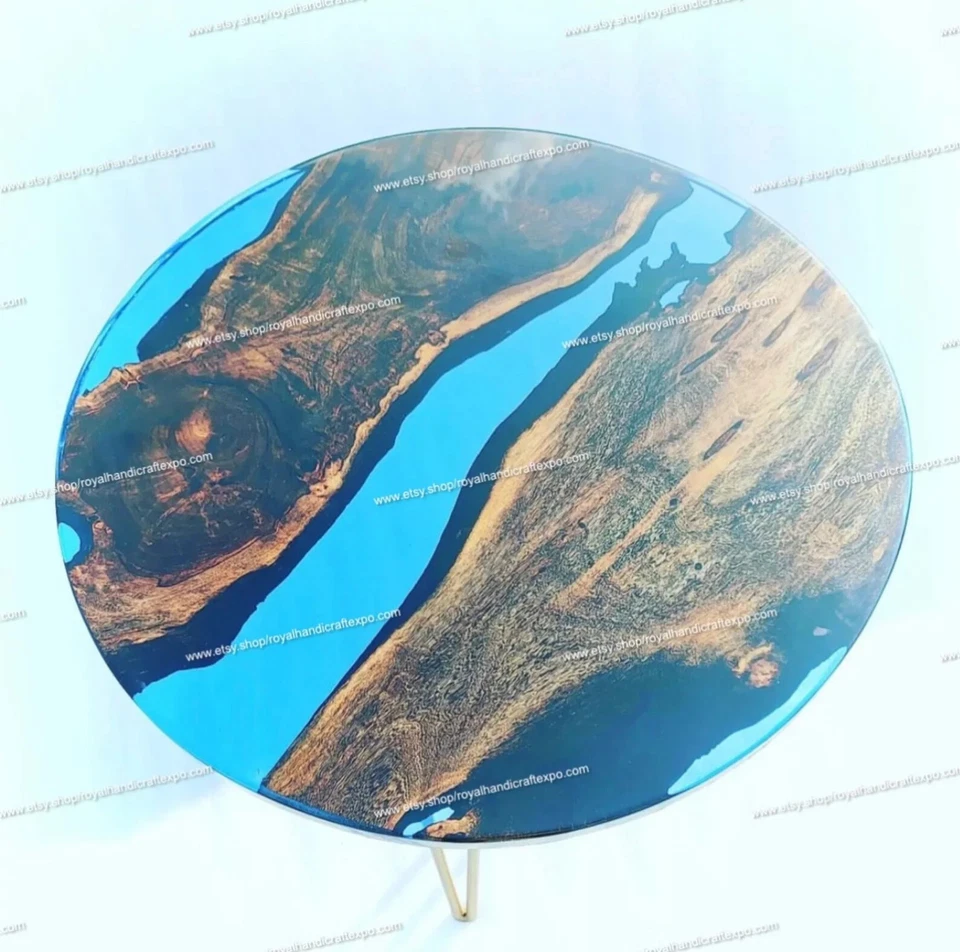 Epoxy Tabletop, center Table Epoxy Resin River Table, Natural Wood - Image 3 of 4