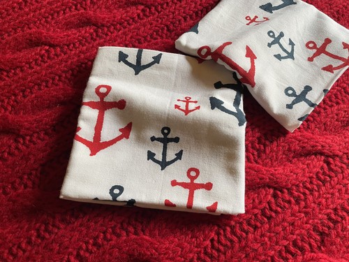 POTTERY BARN NOW DESIGNS RED WHITE & BLUE NAUTICAL ANCHOR KITCHEN TOWELS NAPKINS - Picture 4 of 22
