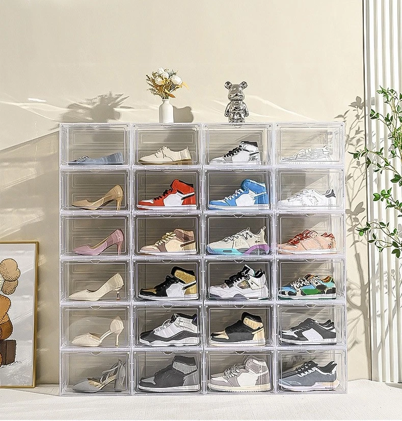 10x Magnetic Shoe Storage Boxes Clear Drop Side AJ Sneaker Organizer Case Solid - Image 2 of 4