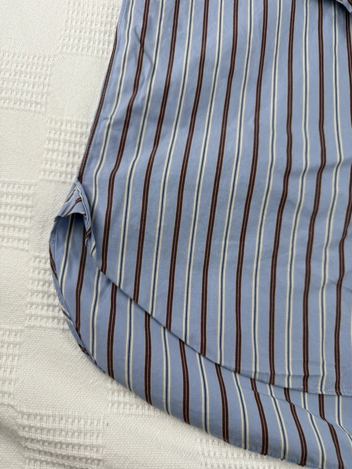 Camisa de vestir Lorenzoni Italia para hombre cuello lengüeta rayas azules 100 % algodón talla 17,5 44 Foto 4 de 4