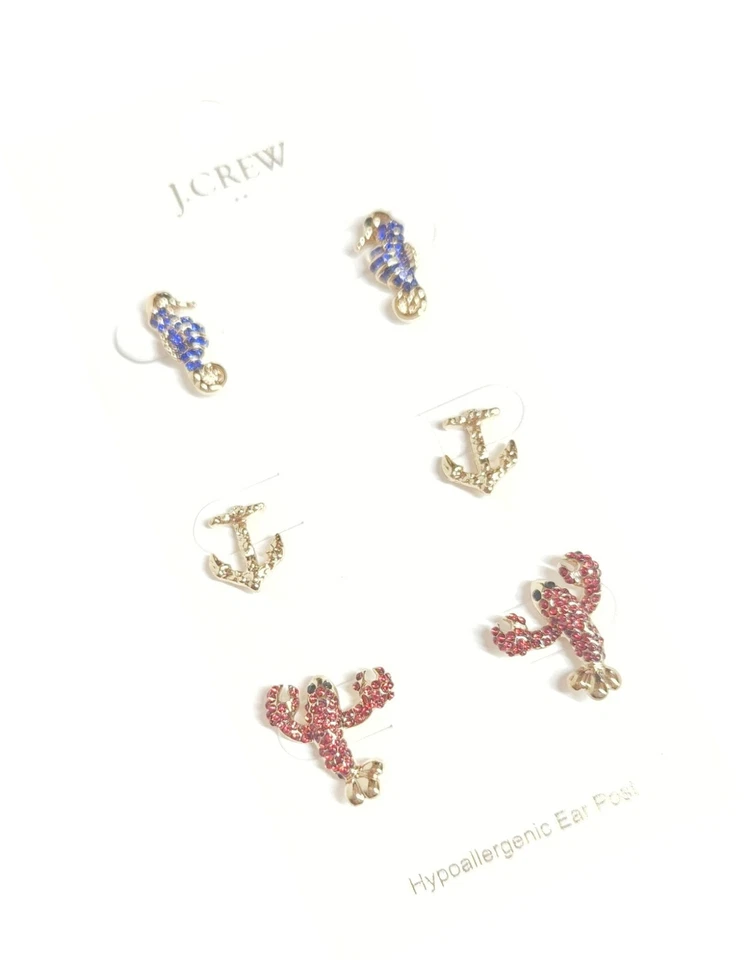 J.Crew заводской морской гвоздики серьги комплект омар якорь оболочка кубический цирконий новый с Ярлыками - Изображение 3 из 4