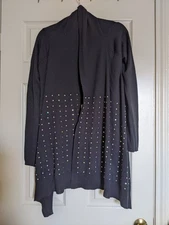 Cejon M/L Black Sequin Cardigan Open Front Draped Hem Sparkly Chic Sweater