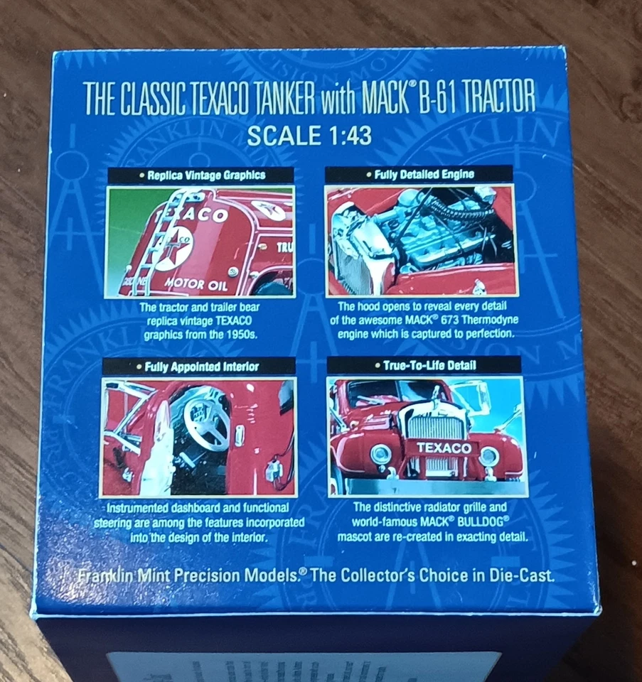 Remolque cisterna Franklin Mint BX12XQ31 1950 clásico Texaco con Mack B-61 nuevo en caja Foto 4 de 4