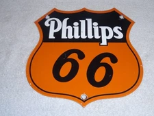 VINTAGE PHILLIPS 66 🍊/ WHITE WRITING 11 3/4" PORCELAIN METAL GASOLINE OIL SIGN!