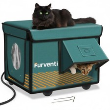 Heated Cat House for Outside with Dual Doors, Insulated Cat House Outdoor wit...