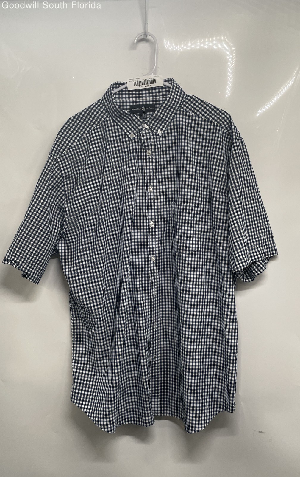 Beverly Hills Polo Club Mens Blue Gingham Short Sleeve Button-Up Shirt Size 3XLB