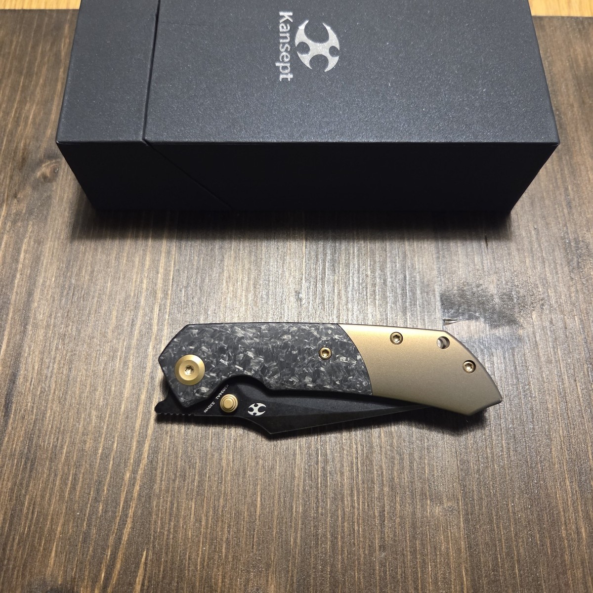 Kansept Fenrir Folding Knife CF/Ti Handle S35VN Black Blade Custom