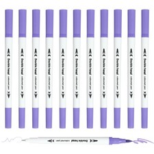 12Pack Dual Brush Markers, Light Purple Watercolor Fine and Brush Tips Pens