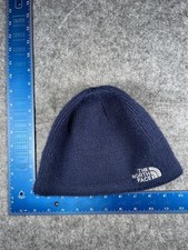 The North Face Hat Beanie Mens One Size Blue Knit Fleece Lined Winter Outdoor