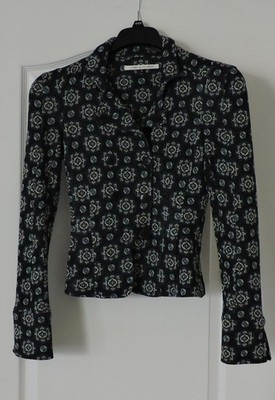 Diane van Furstenberg Double Breasted Crop Blue & White Jacket sz 4 Free Ship