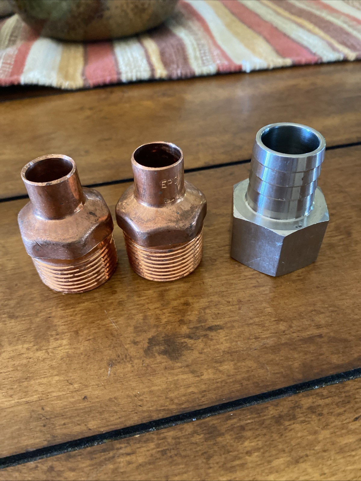 2 Copper Male Adapters And 1 Stainless Steel Fitting Lot