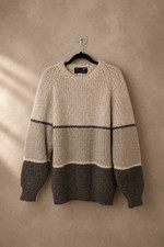 Country Knitwear Ireland Wool Fisherman Sweater Brown Beige 42 authentic vintage