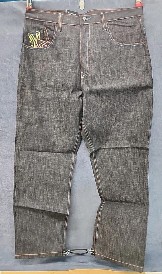 Refuse Denim Embroidered Rainbow Logo Pocket Jeans Y2K NEW OS 40x32 CL10-14 - Image 3 of 4