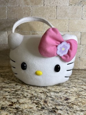 Hello Kitty Plush Easter Basket White with Pink Bow Holiday Treat Basket