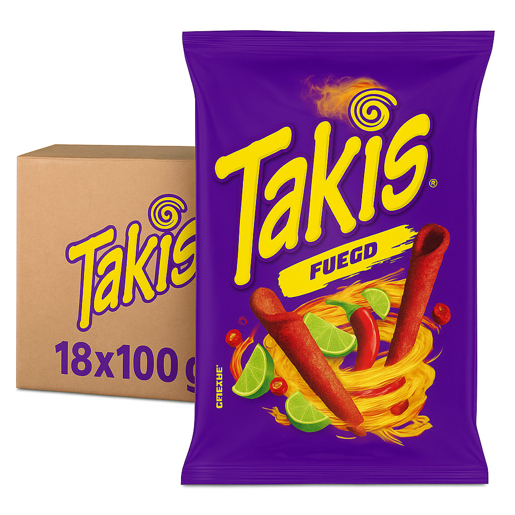 (2,33 EUR/100g) Takis Fuego Tortilla Chips 18x100g Vorteilspackung