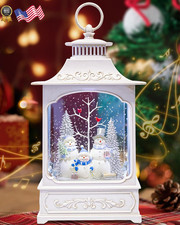 Christmas Snowman Snow Globe Light up Lantern with 8 Songs 9.84" White Christmas