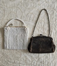 Vintage Antique Purse 1900s - 1920s Beaded Leather Small Handbag AS IS fairycore
