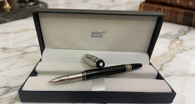 Luxury Montblanc Black/Silver Ballpoint Roller Pen Black Ink Fine Writing w/Box