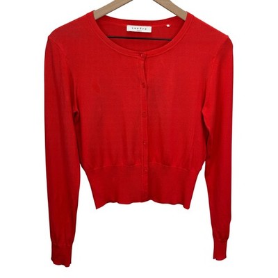 Sandro Paris Cropped Cardigan Sweater Orange Womens US Size M Parisian Luxe