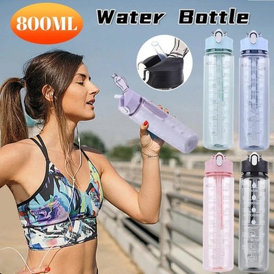800ml Large-Capacity Sports Water Bottle Leak-Proof Plastic Drinking Cup with Sc