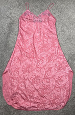 Vintage Slip Dress Womens Small Pink Satin Floral Lace Midi Tank Feminine Flirty